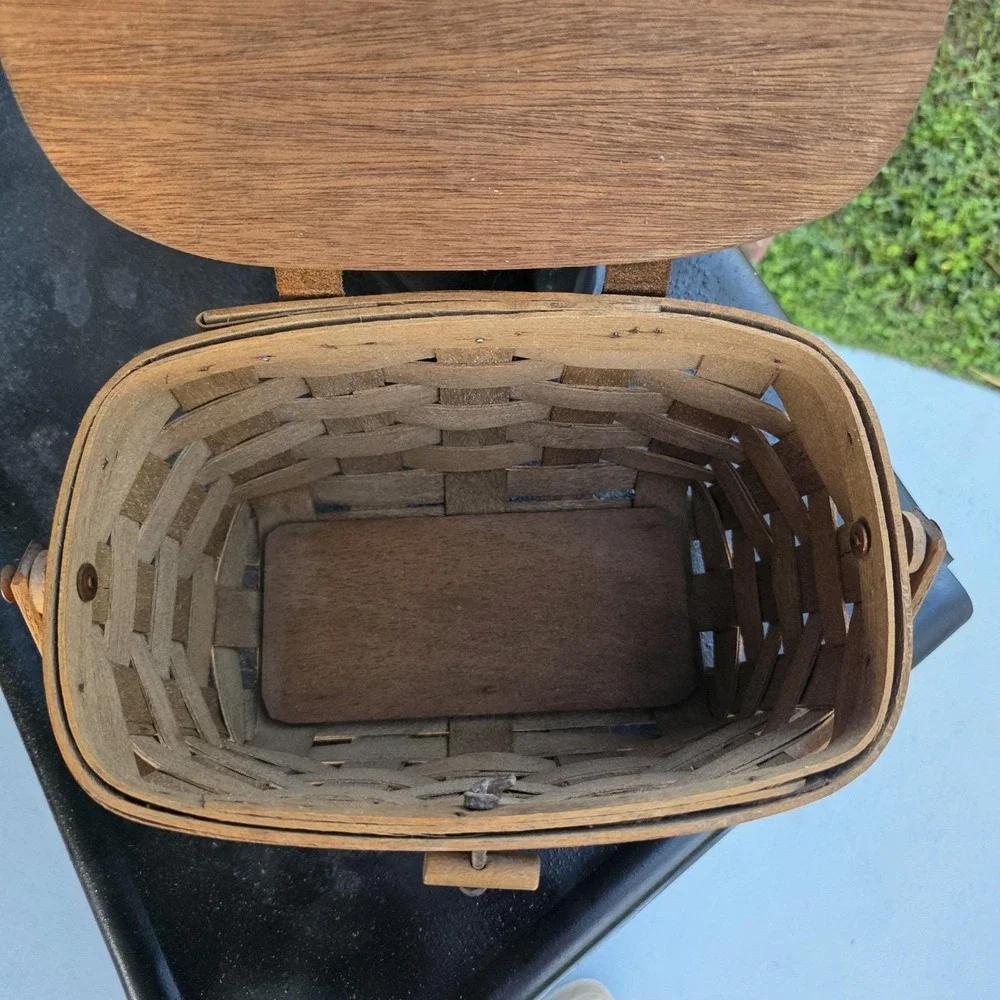 Vintage Hand Painted Owl Basket Wood Woven Lid‎ Signed 1979 Primitive Folk Art